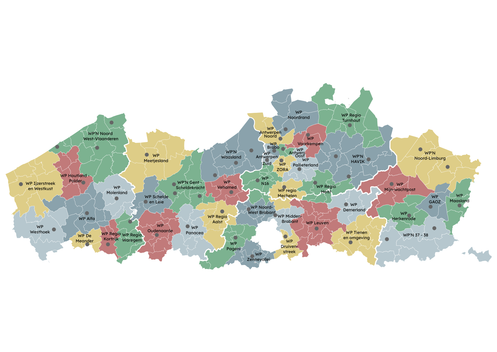 overzicht wachtpostlocaties Vlaanderen op kaart